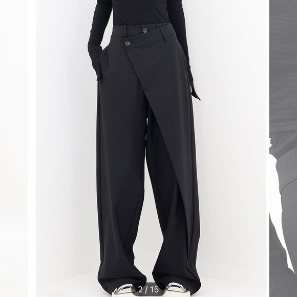 Commense ❤️Asymmetrical Layer Button Wide Leg Dress Pants, SMALL NWT - Picture 2 of 4